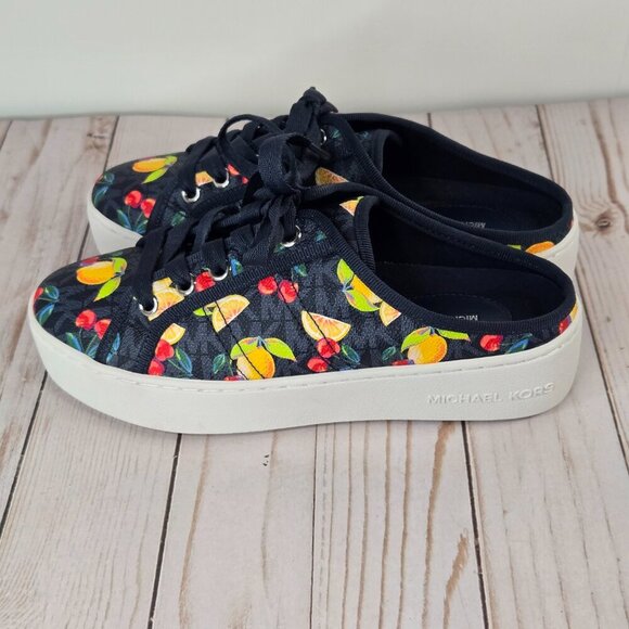 Michael Kors Poppy Slip-On Sneakers 6.5M Tropical Print MK Logo Canvas pristine! - Picture 5 of 10